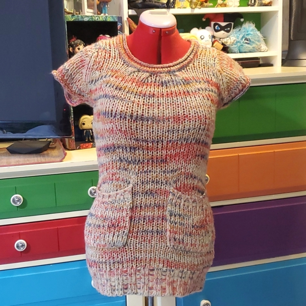 Forever 21 short sleeved knitted above the knee multicolored mini sweaterdress
